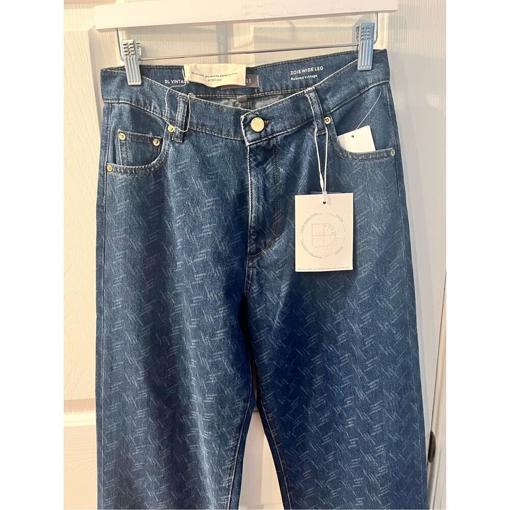 DL1961 DL Vintage Zoie Wide Leg Relaxed Jeans in Seacliff Laser Print Sz 24 NWT